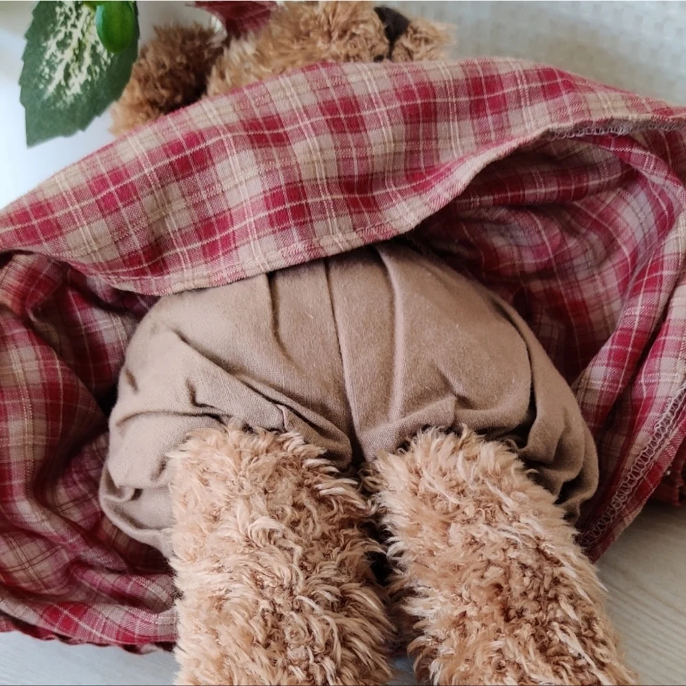 Serina Tan Teddy Bear w/Red and Tan Plaid Dress & Matching Head Band Plush Toy